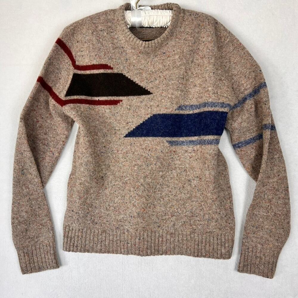 Vintage Robert Bruce Sweater Mens M Wool Red Blue Geometric Pattern Heavyweight